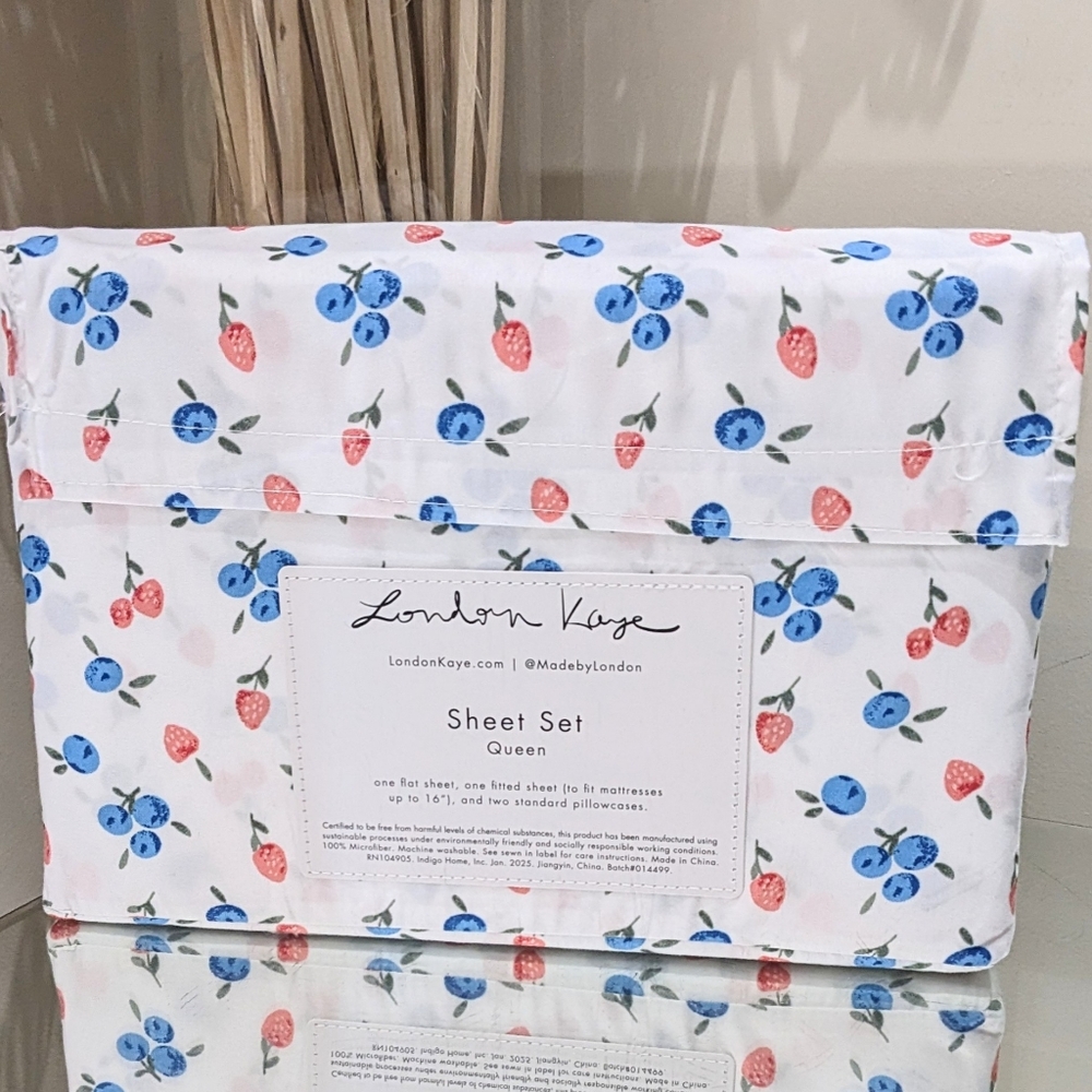 🔥LAST New London Kaye 🫐 Blueberry Raspberry QUEEN SIZE SHEET SET